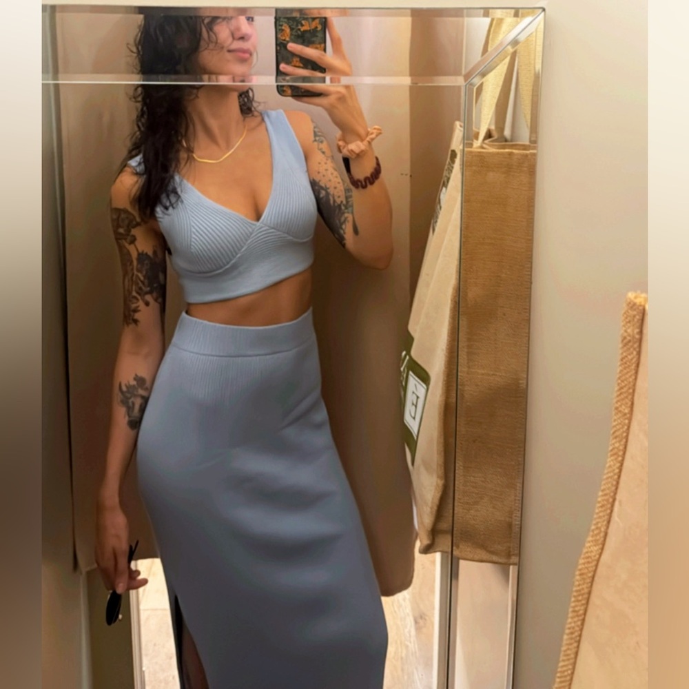 Baby Blue Skirt & Crop Top Set